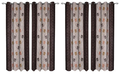 Kuber Industries Floral Design 6 Pieces Polyester Eyelet Door Curtain 7 Feet (Coffee)-CTKTC30241
