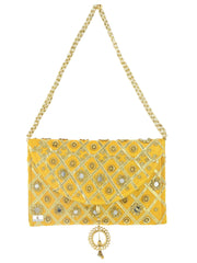 Kuber Industries 2 Pieces Silk Traditional Mirror Work Envelope Clutch/Hand Purse Bag for Women/Girls (Gold)-KUBMART11453, Standard