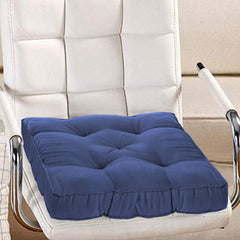 Heart Home 2 Pieces Cotton Decorative Fabric Chairpad/Back Support/Seat Cushion and Handmade Quilting, 14" x 14" Inch (Navy Blue) HEART926