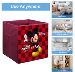 Heart Home Non-Woven Mickey Print Flodable Storage Box/Wardrobe Organizer For Home Decor, Pack of 2 (Maroon) 54HH4237.