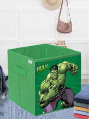 Heart Home Marvel Hulk Print Durable & Collapsible Square Storage Box|Clothes Organizer With Handle,Pack of 3 (Green)