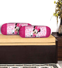 Kuber Industries Disney Minnie Bolster Cover|Polyester Bolster Cover Set|Diwan Round Bolster Pillow Covers|Luxurious Roll Masand Cover|Pack of 6 (Pink)
