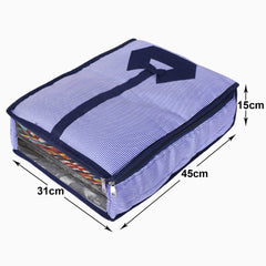 Kuber Industries Lining Print Cotton Shirt Cover/Clothing Organizer/Wardrobe Organizer With Window For Home, Traveling Pack of 3 (Blue)
