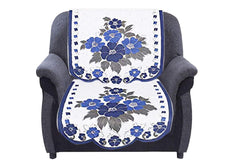 Kuber Industries Flower Cotton 6 Piece 5 Seater Sofa Cover Set (White and Blue) - CTKTC022269