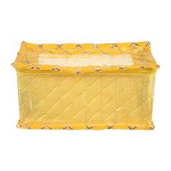 Heart Home Jewellery Box | PVC Laminated Gota Check Design Jewellery Kit For Woman | 10 Compartment & Pouches Cosmatic Bag with Transparent Top | Pack of 2 | Yellow