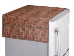 Kuber Industries Flower Design 3 Pieces PVC Fridge Mats and Wooden Checkered Design 1 Piece Fridge Top Cover (Brown) - CTKTC39793