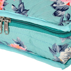 Heart Home Flower Printed Portable Cotton Jewellery Organizer/Case/Bag With 6 Transparent Pockets (Green)-50HH01206