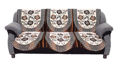 Kuber Industries Flower Design Cotton Reversible 6 Pieces 5 Seater Sofa Cover Set (Cream & Brown)-CTKTC29683