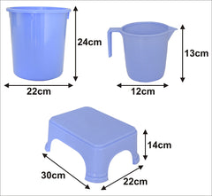 Kuber Industries 3 Pieces Unbreakable Virgin Plastic Multipurpose Mug, Dustbin & Stool Set (Blue)