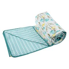 Kuber Industries Blanket | Cotton Single Bed Dohar | Blanket For Home | Reversible AC Blanket For Travelling | Blanket For Summer | Blanket For Winters | Blue Flower | White