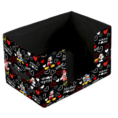 Kuber Industries Disney Mickey Mouse Printed Non-Woven Foldable Saree Stacker, Wardrobe Organizer, Storage Bin With Handle (Black)-HS43KUBMART26374