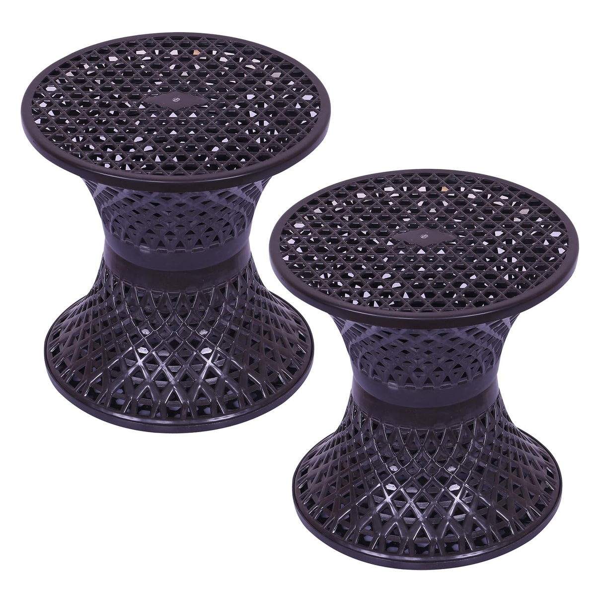 Kuber Industries Seating Stool | Plastic Mesh Damroo Stool | Both Sided Stool for Guestroom | Damroo Style Stool | Stool for Graden | Stool for Balcony | Pack of 2 | Brown