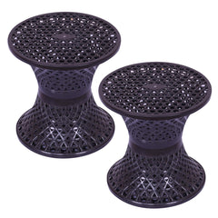 Kuber Industries Seating Stool | Plastic Mesh Damroo Stool | Both Sided Stool for Guestroom | Damroo Style Stool | Stool for Graden | Stool for Balcony | Pack of 2 | Brown