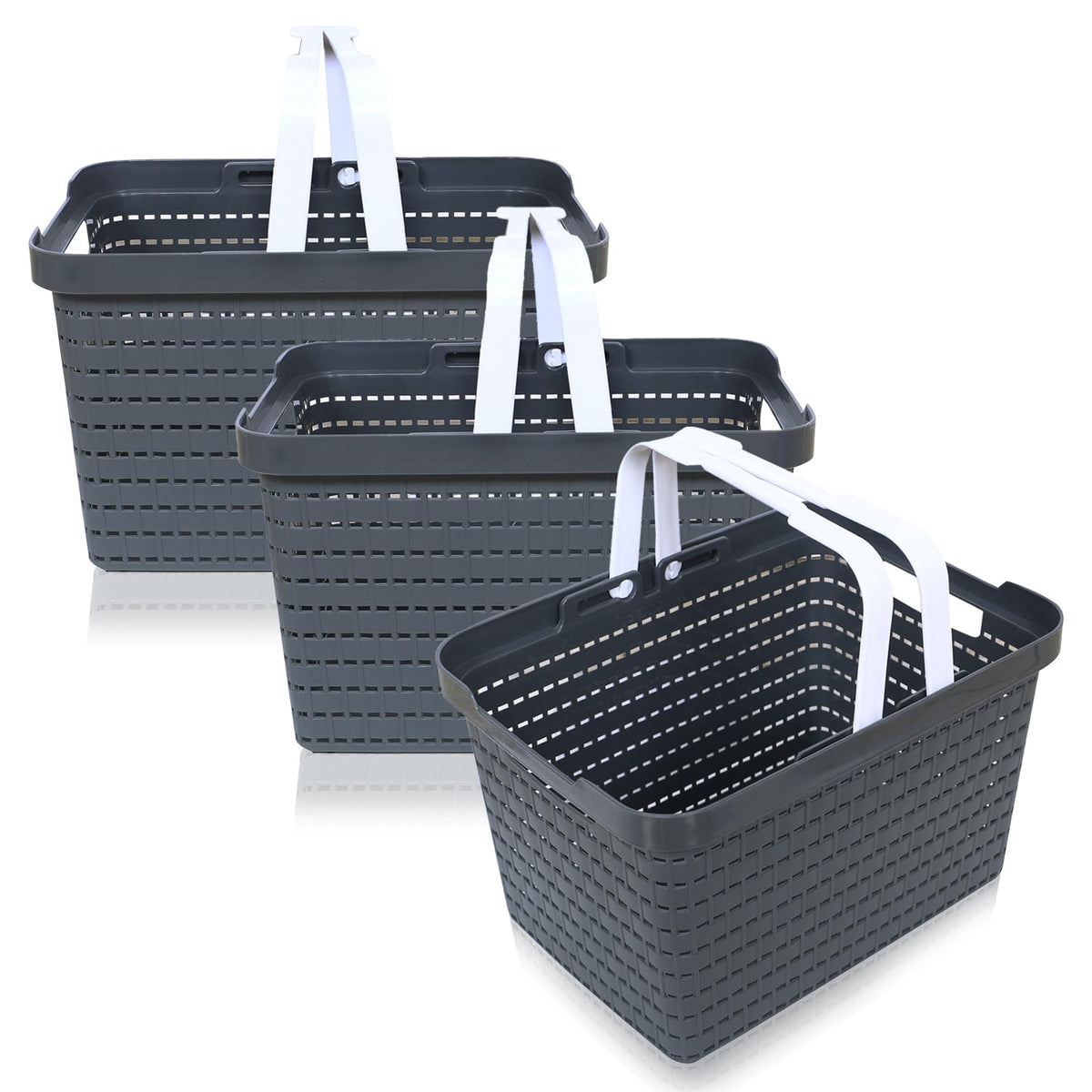 Heart Home Basket | Plastic Storage Basket for Fruits | Storage Basket for Picnic | Storage Basket for Kitchen | Stationery Storage Basket | FLORA-222 | Pack of 3 | Gray