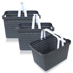 Heart Home Basket | Plastic Storage Basket for Fruits | Storage Basket for Picnic | Storage Basket for Kitchen | Stationery Storage Basket | FLORA-222 | Pack of 3 | Gray
