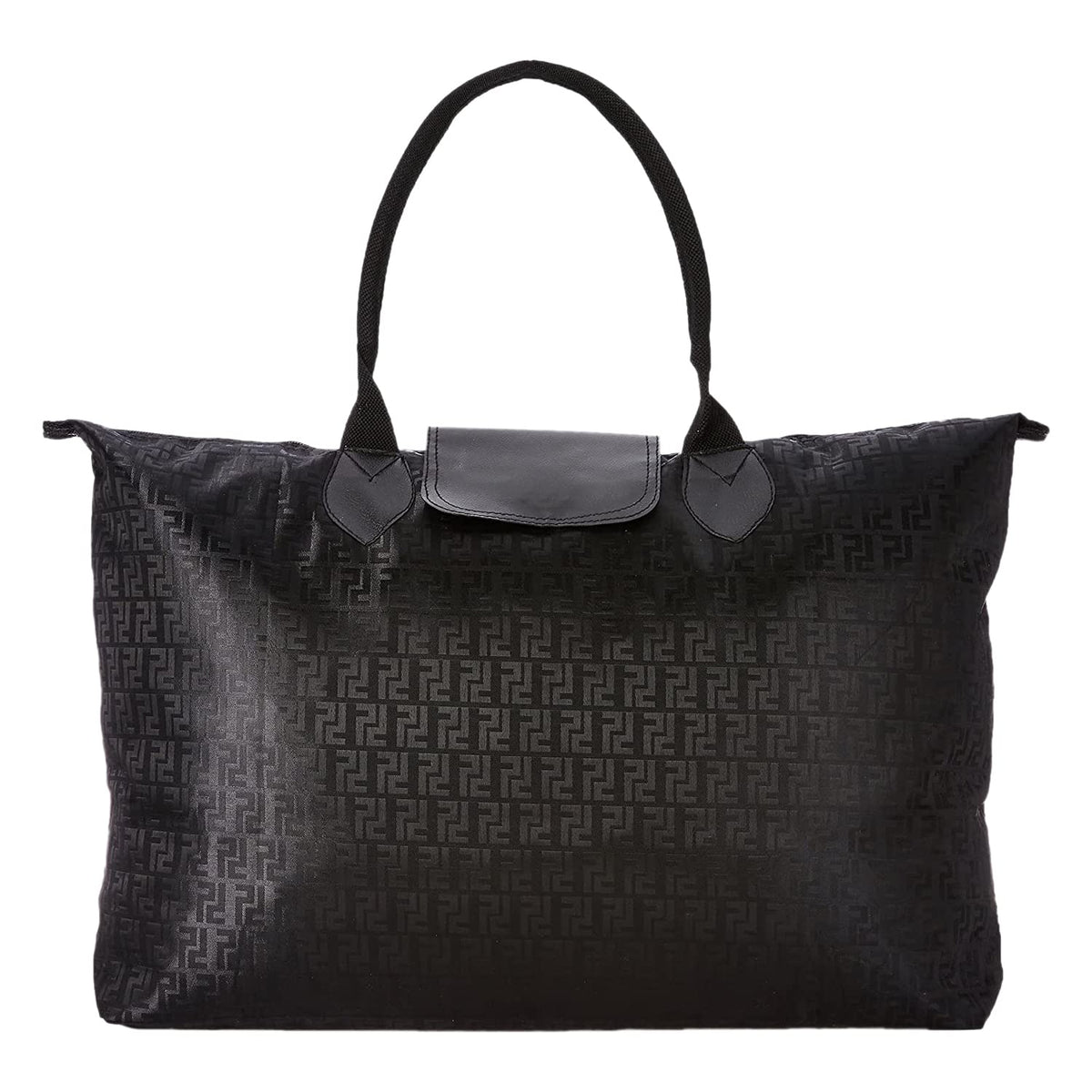 Kuber Industries Multiuses Designer Rexine Shopping Bags/Grocery Bag for Carry Grocery, Fruits, Vegetable with Handles (Black) 52KM3988