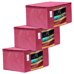 Kuber Industries 6 Piece Non Woven Fabric Saree Cover Set with Transparent Window, Extra Large, Pink-CTKTC031873