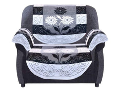 Kuber Industries Flower Design Cotton 5 Seater Sofa Cover Set with 6 Pieces Arms Cover and 1 Center Table Cover (Set of 17, Black, Standard)