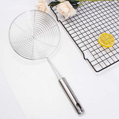 Heart Home 20cm Multiuses Stainless Steel Skimmer/Strainer/Jharni for Cooking and Frying (Silver)