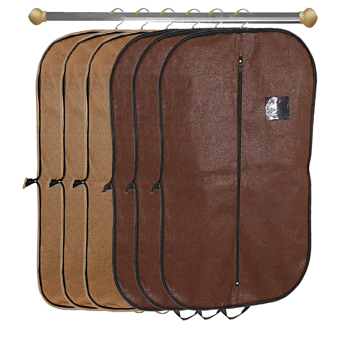 Kuber Industries Embossed Design 6 Pieces Foldable Non Woven Men's Coat Blazer Cover (Brown & Golden) -CTKTC42310