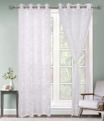 Kuber Industries Flower Design 7 Feet Door Curtain for Living Room, Bed Room, Kids Room with 8 Eyelet Pack of 2 (White)