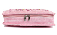 Kuber Industries Multiuses Embroidery Design Portable Jewellery Organizer With 6 Tranasparent Pockets (Pink)