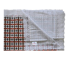 Heart Home Check Printed PVC 4 Seater Center Table Cover, Protector with White Lace Border, 40"x60" (Maroon)