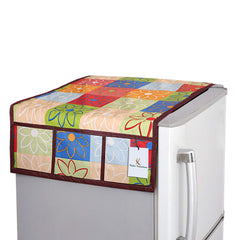 Kuber Industries Leaf Design PVC Fridge/Refrigerator Top Cover (Gold & Maroon) CTKTC33847