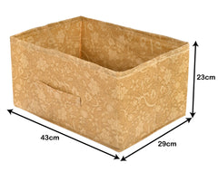 Heart Home Metallic Flower Printed Non-Woven Rectangular Flodable Cloth Storage Box/Drawer- Pack of 2 (Brown)-HS43HEARTH26322
