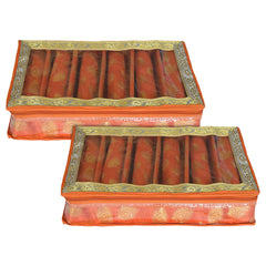 Heart Home Multipurpose Feather Design Laminated 6 Rod Bangle Box/Organizer/Case With Tranasparent Top - Pack of 2 (Orange)-47HH0167