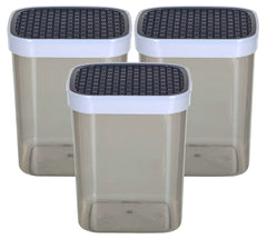 Kuber Industries Check Deisgn Lid Multi Purpose Plastic Container,1500ml, Set of 6 (Grey)