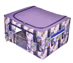 Kuber Industries Doll Print Steel Frame Living Box, Closet Organizer, Cloth Storage Boxes for Wardrobe With Clear Window, 44Ltr. (Purple) 54KM4097(Rexine, Rectangular)