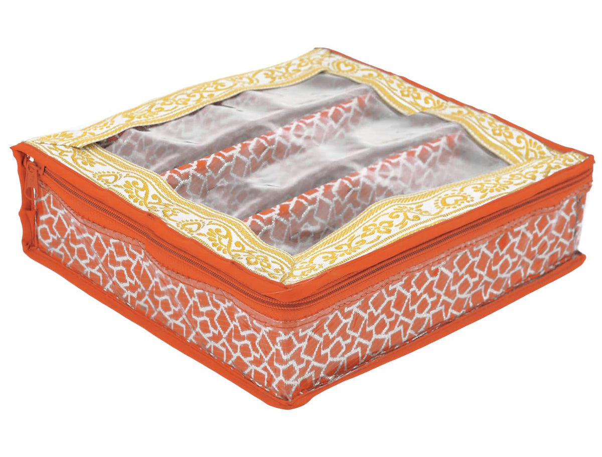 Heart Home Multipurpose Feather Design Laminated 3 Rod Bangle Box/Organizer/Case With Tranasparent Top (Orange)-47HH0153