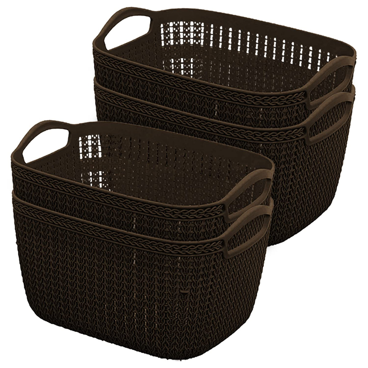 Heart Home Q-6 Multiuses Designer Unbreakable Plastic Storage Basket/Organizer/Bin For Home, Kitchen, Bathroom, Office Use Pack of 4 (Brown)-50HH01679