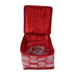 Kuber Industries Brocade Jewellery kit with 10 Pouch|Solid Print With Waterproof Outer Material|10 Pouches & Zipper Closure|Size 19 x 18 x 13, Pack of 1 (Red)