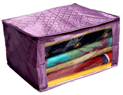 Kuber Industries Designer 2 Pieces Saree Cover Large Size in Purple Satin Material with Capacity of Upto 15 Sarees/Wedding Gift (Purple)-KUBMART2811