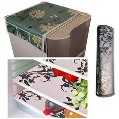 Kuber Industries Cloth 3 Pieces Fridge Mat, 1 Piece Handle Cover and 1 Pieces Fridge Top Cover (Multi)-CTKTC02223