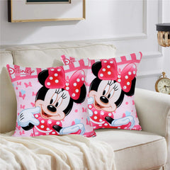 Kuber Industries Disney Printed Microfiber Filled Floor Cushion, Decorative Throw Pillow, Home Decor Pillow, Sofa/Bed Cushion,16"x16"(Pink)-Pack of 3-KUBMART15872