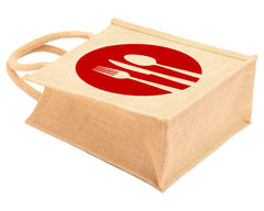 Heart Home Fork Knife Print Jute Reusable Eco-Friendly Hand Bag/Grocery Bag For Man, Woman With Handle Pack Of 2 (Red) 54HH4358.