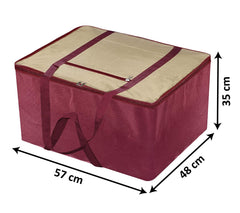 Kuber Industries Large Lightweight Foldable Multipurpose Storage bag, Cloth Organiser, Travel Bag With Zippered Closure And Handle (Brown & Maroon)-HS43KUBMART26700