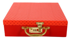 Kuber Industries 3 Rods Bangle Organizer Box Soft Leather Coated Jewelry Storage Case with Small Mirror & Lock System (Gold) (HS_37_LUGGAGE020321)