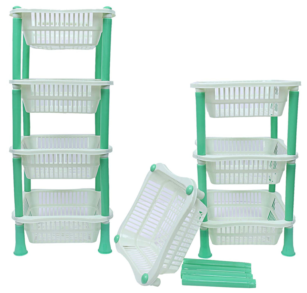 Kuber industries Plastic 2 Pieces 4 Layer Multi-Purpose Kitchen Storage Basket Rack (Green)-CTKTC25265