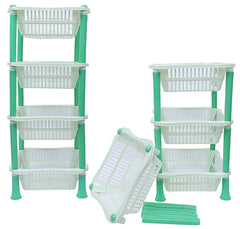 Kuber industries Plastic 2 Pieces 4 Layer Multi-Purpose Kitchen Storage Basket Rack (Green)-CTKTC25265