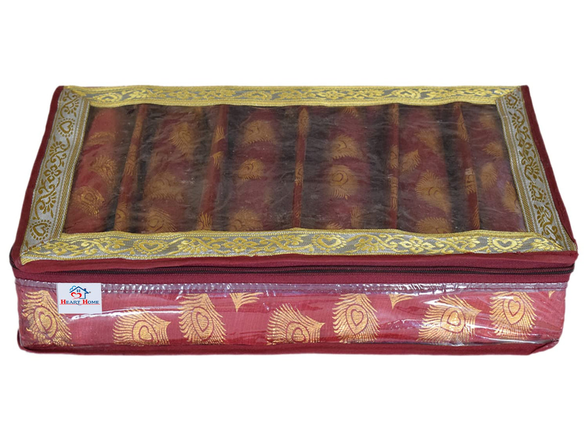 Heart Home Multipurpose Feather Design Laminated 6 Rod Bangle Box/Organizer/Case With Tranasparent Top (Maroon)-47HH0213