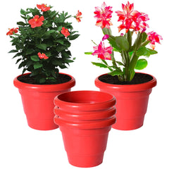 Kuber Industries Solid 2 Layered Plastic Flower Pot|Gamla for Home Decor,Nursery,Balcony,Garden,6"x5",Pack of 5 (Red)
