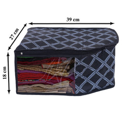 Kuber Industries Check Print Non-Woven Foldable Blouse Cover|Clothes Cover For Home & Traveling With Transparent Window Pack of 3 (Black)