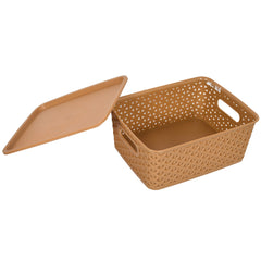 Heart Home Plastic 3 Pieces Small Size Multipurpose Solitaire Storage Basket with Lid (Multi)- CTHH22034