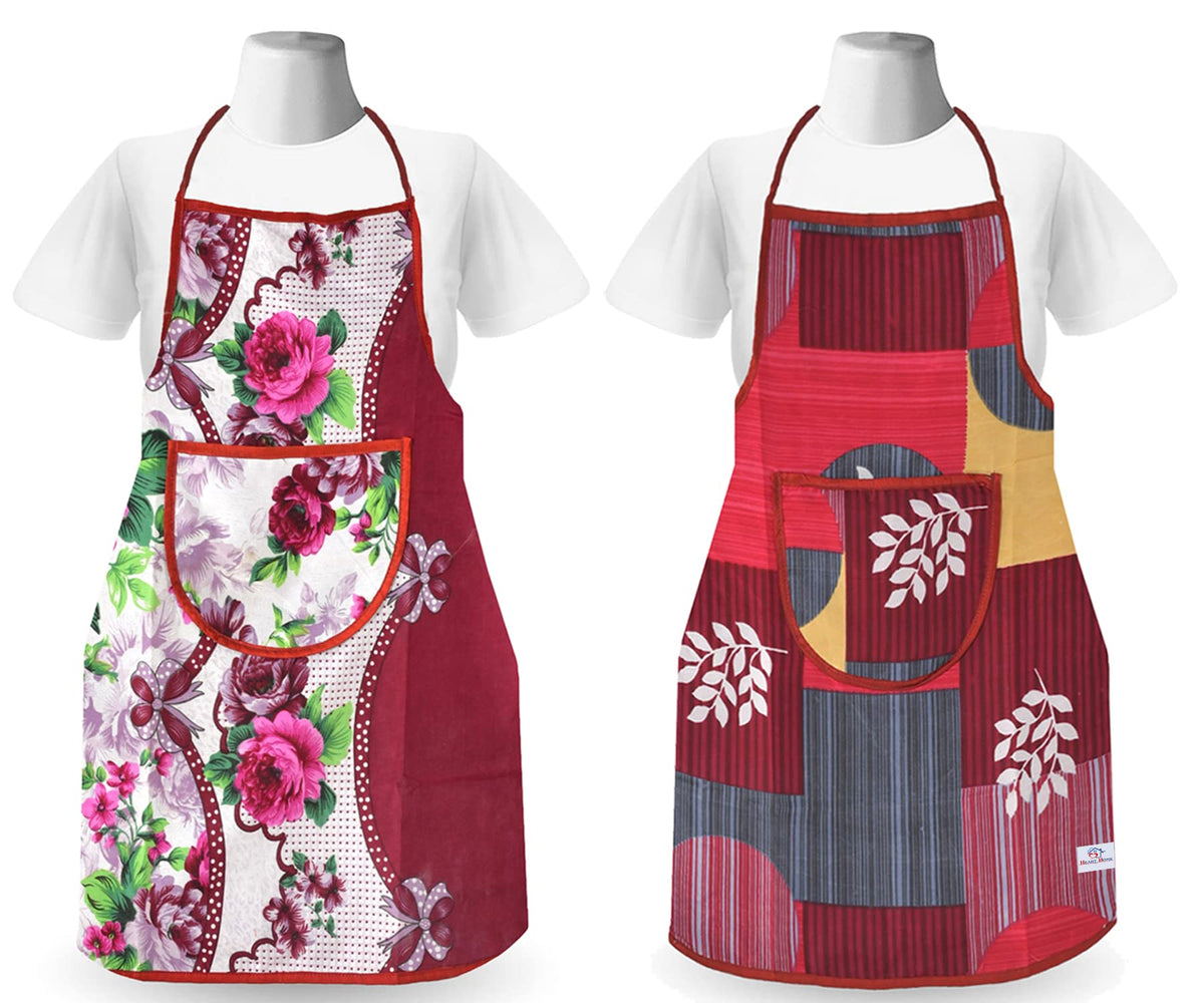 Heart Home Printed Oil Stain Resistant Cooking Kitchen Apron for Men Women with 1 Front Pocket, Pack of 2 (Pink)