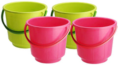 Kuber Industries 4 Pieces Unbreakable Strong Plastic Bathroom Bucket 13 LTR (Green & Pink) -CTKTC037931