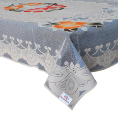 Heart Home Flower Printed Cotton 4 Seater Center Table Cover,40"x60" (Ice Blue)-44HH087